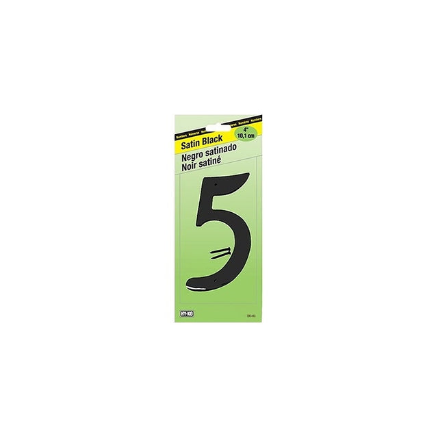 Hy-Ko BK-40/5 House Number, Character: 5, 4 in H Character, Black Character, Zinc, Pack of 5