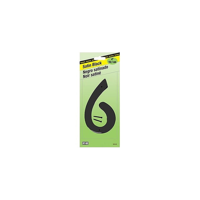 Hy-Ko BK-40/6 House Number, Character: 6, 4 in H Character, Black Character, Zinc, Pack of 5