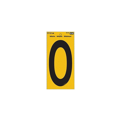 Hy-Ko RV-75/0 Reflective Sign, Character: 0, 5 in H Character, Black Character, Yellow Background, Vinyl, Pack of 10