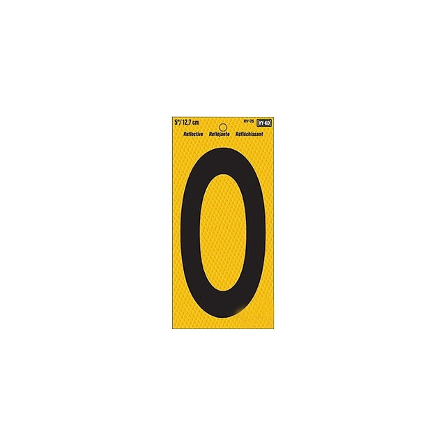 Hy-Ko RV-75/0 Reflective Sign, Character: 0, 5 in H Character, Black Character, Yellow Background, Vinyl, Pack of 10