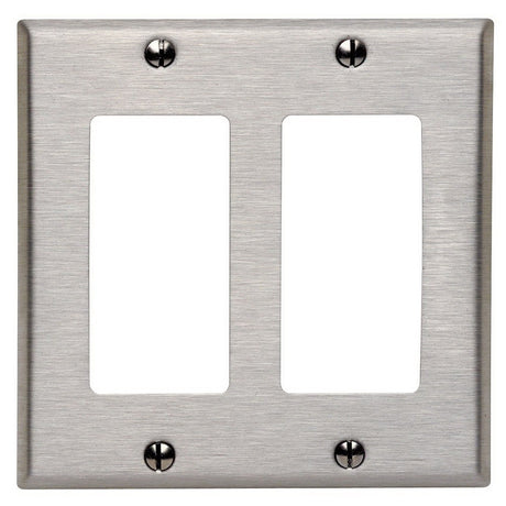 Leviton 84409-000 Wallplate, 4.56 in L, 4-1/2 in W, 2-Gang, Stainless Steel, Stainless Steel, Brushed