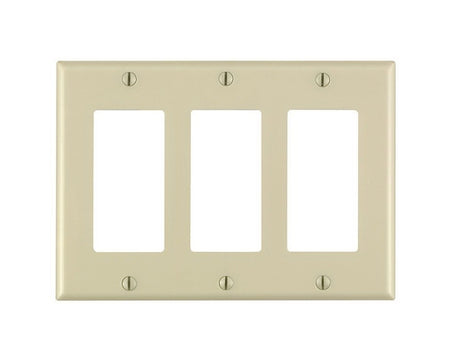 Leviton 80411-I Wallplate, 4-1/2 in L, 6.37 in W, 3-Gang, Thermoset Plastic, Ivory, Smooth