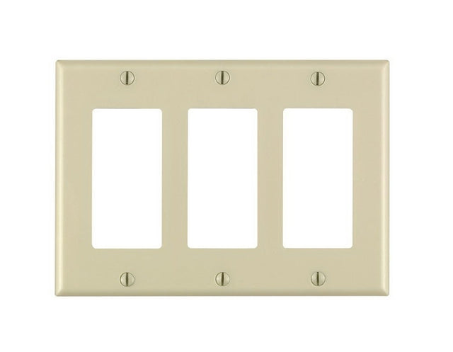 Leviton 80411-I Wallplate, 4-1/2 in L, 6.37 in W, 3-Gang, Thermoset Plastic, Ivory, Smooth