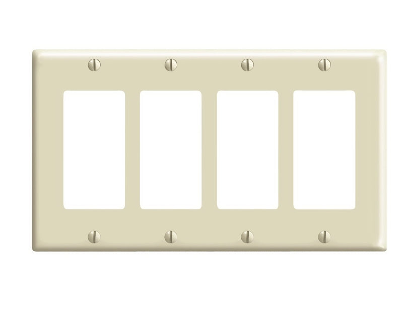 Leviton 80412-I Wallplate, 4-1/2 in L, 8.19 in W, 4-Gang, Plastic, Ivory