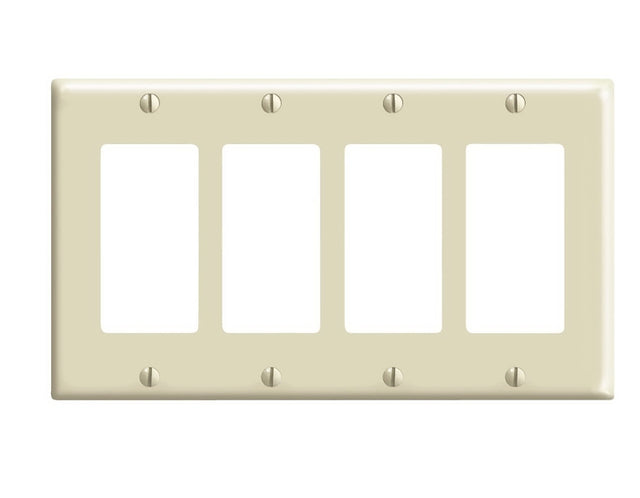 Leviton 80412-I Wallplate, 4-1/2 in L, 8.19 in W, 4-Gang, Plastic, Ivory