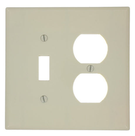 Leviton 80505-I Combination Wallplate, 4-3/8 in L, 3-1/8 in W, Midway, 2 -Gang, Plastic, Ivory, Device Mounting