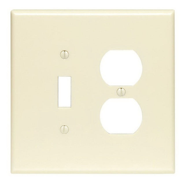 Leviton 86005 Combination Wallplate, 4-1/2 in L, 4-9/16 in W, 2 -Gang, Thermoset Plastic, Ivory, Smooth