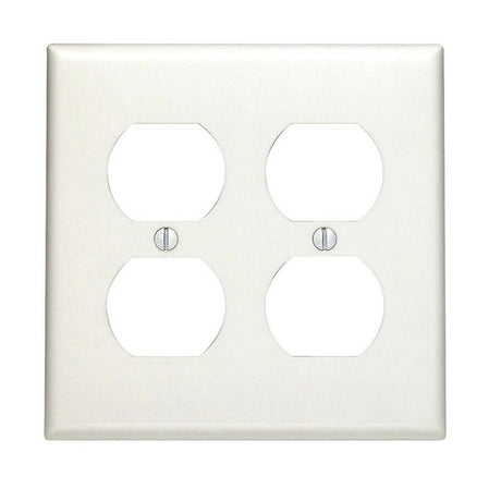 Leviton 80716-W Receptacle Wallplate, 4-1/2 in L, 4-9/16 in W, 2 -Gang, Thermoplastic Nylon, White, Smooth