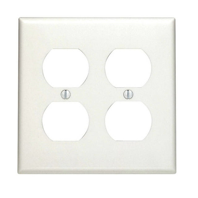 Leviton 80716-W Receptacle Wallplate, 4-1/2 in L, 4-9/16 in W, 2 -Gang, Thermoplastic Nylon, White, Smooth
