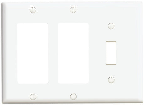 Leviton 80431/003 Combination Wallplate, 4-1/2 in L, 6-3/8 in W, 3 -Gang, Thermoset Plastic, White, Smooth