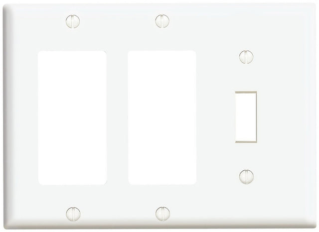 Leviton 80431/003 Combination Wallplate, 4-1/2 in L, 6-3/8 in W, 3 -Gang, Thermoset Plastic, White, Smooth