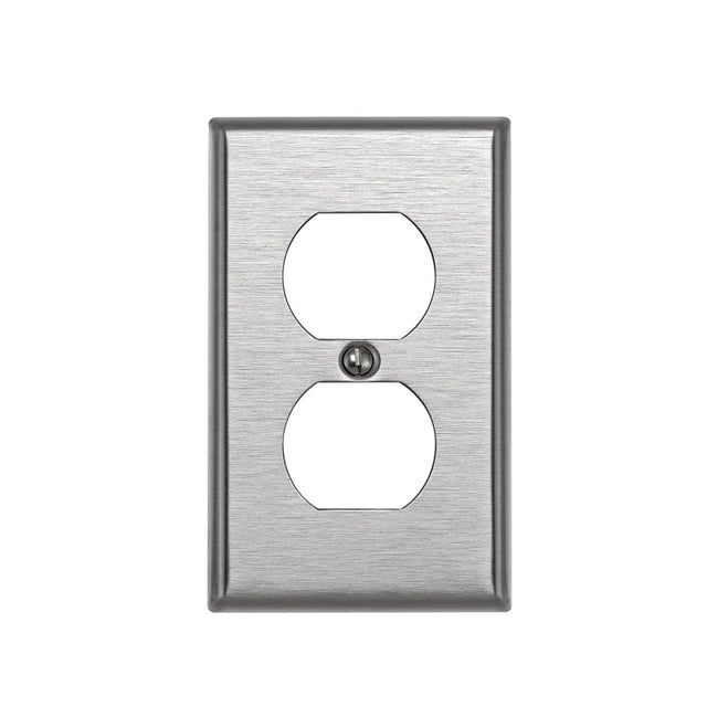 Leviton 84003 Receptacle Wallplate, 4-1/2 in L, 2-3/4 in W, 1 -Gang, 430 Stainless Steel, Silver, Brushed Satin