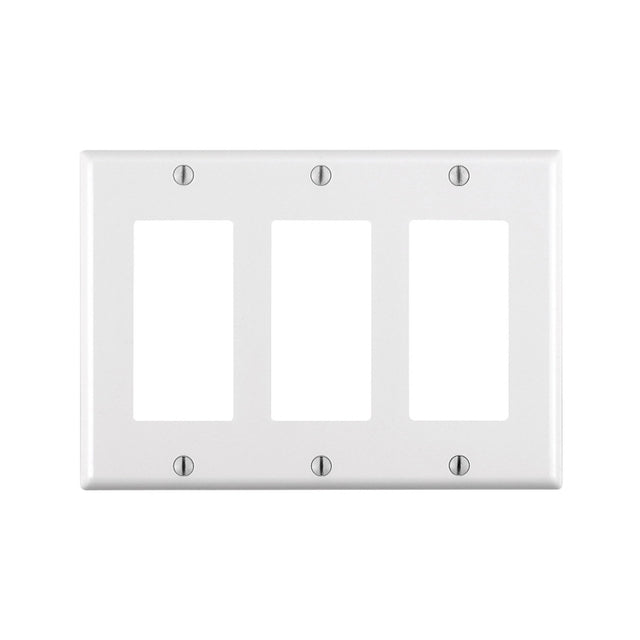 Leviton 80411-W Wallplate, 4-1/2 in L, 6.37 in W, 3-Gang, Thermoset Plastic, White, Smooth