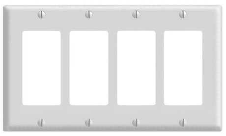 Leviton 80412-W Wallplate, 4-1/2 in L, 8.18 in W, 4-Gang, Thermoset Plastic, White, Smooth