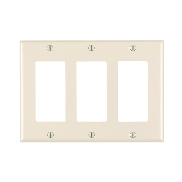 Leviton 80411-T Wallplate, 4-1/2 in L, 6.37 in W, 3-Gang, Thermoset Plastic, Light Almond, Smooth