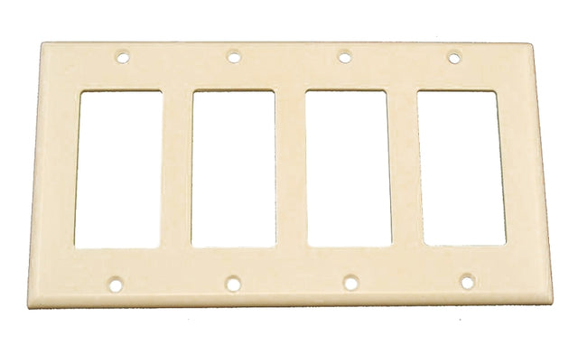 Leviton 80412-T Wallplate, 4-1/2 in L, 8.18 in W, 4-Gang, Thermoset Plastic, Light Almond, Smooth