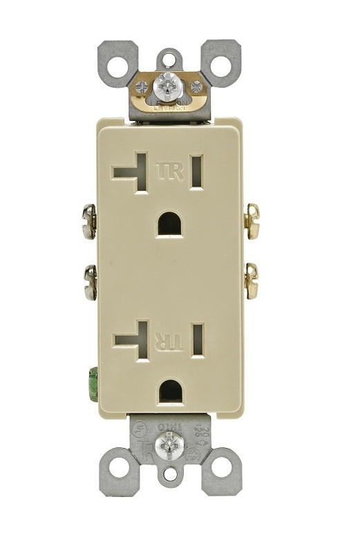 Leviton 132-T5825-00I Duplex Receptacle, 2 -Pole, 20 A, 125 V, Side Wiring, NEMA: 5-20R, Ivory