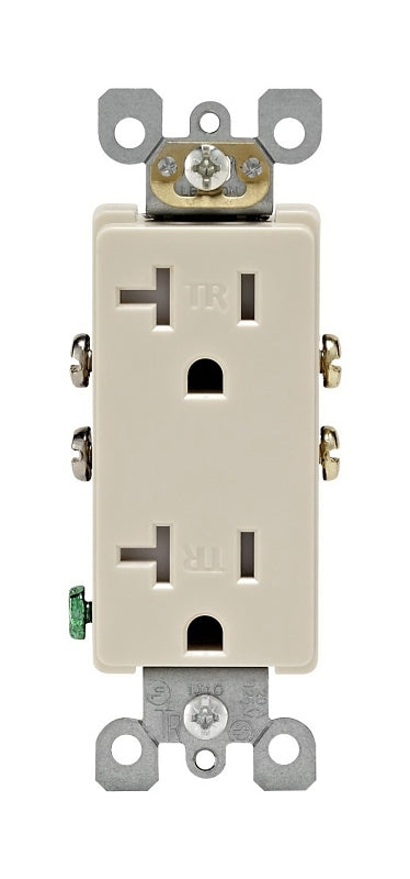 Leviton 136-T5825-00T Duplex Receptacle, 2 -Pole, 20 A, 125 V, Side Wiring, NEMA: 5-20R, Light Almond