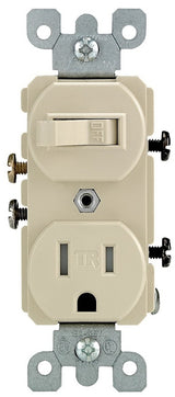 Leviton R51-T5225-0IS Combination Switch/Receptacle, 1-Pole, 15 A, 120 V Switch, 125 V Receptacle