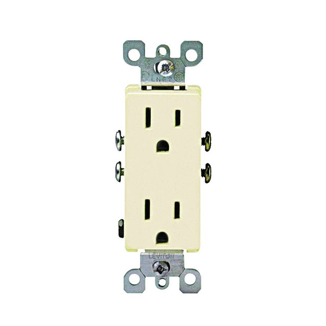 Leviton S01-05325-0IS Duplex Receptacle, 2 -Pole, 15 A, 125 V, Push-In, Side Wiring, NEMA: 5-15R, Ivory