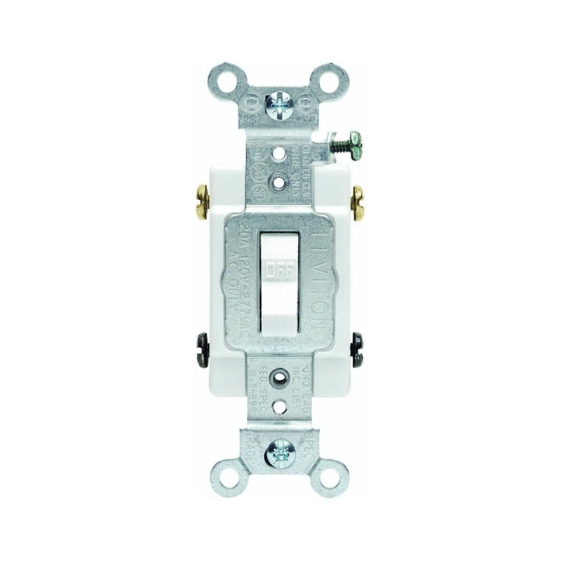 Leviton S08-CS220-2WS Series Toggle Switch, White, 20 A, 120/277 V, Screw, Side Wired Terminal, 2-Pole