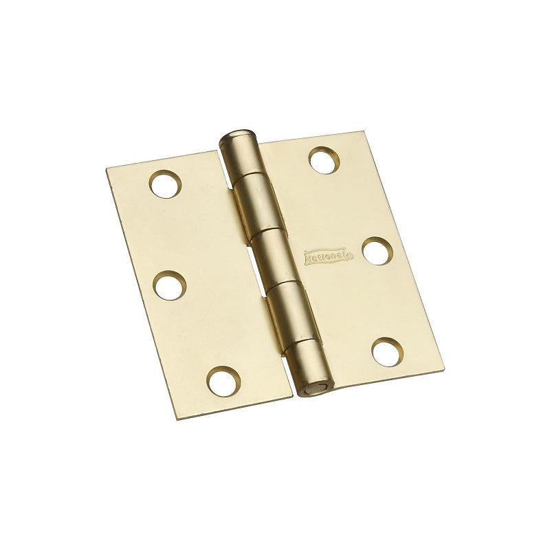 National Hardware N186-908 Square Corner Door Hinge, 3 in H Frame Leaf, Cold Rolled Steel, Satin Brass, 50 lb