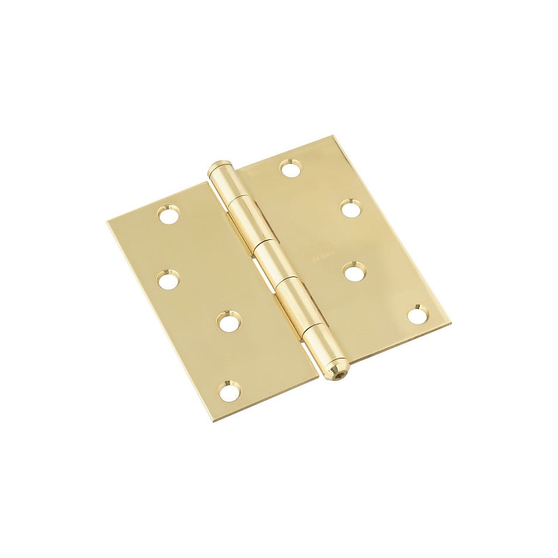 National Hardware N195-693 Square Corner Door Hinge, 4 in H Frame Leaf, Brass, Solid Brass, Non-Rising Pin, 28 lb