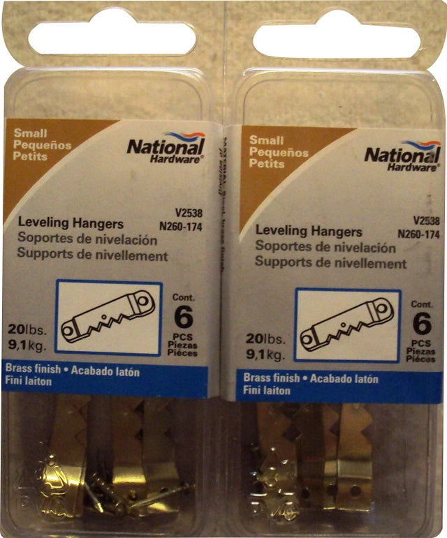 National Hardware V2538 Series N260-174 Leveling Hanger, 20 lb, Steel, Brass, 6/PK