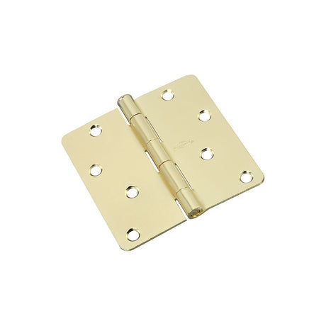 National Hardware N830-214 Square Corner Door Hinge, 3 in H Frame Leaf, Steel, Polished Brass, Non-Rising, Removable Pin