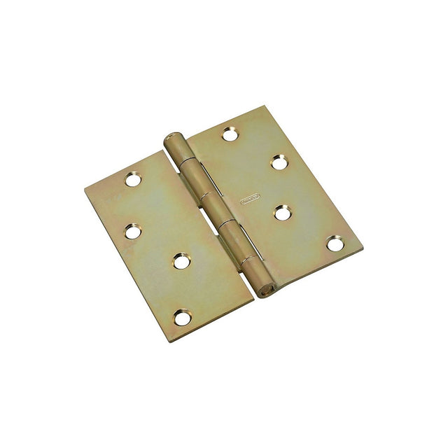 National Hardware N830-267 Square Corner Door Hinge, 4 in H Frame Leaf, Cold Rolled Steel, Brass, Full-Mortise Mounting