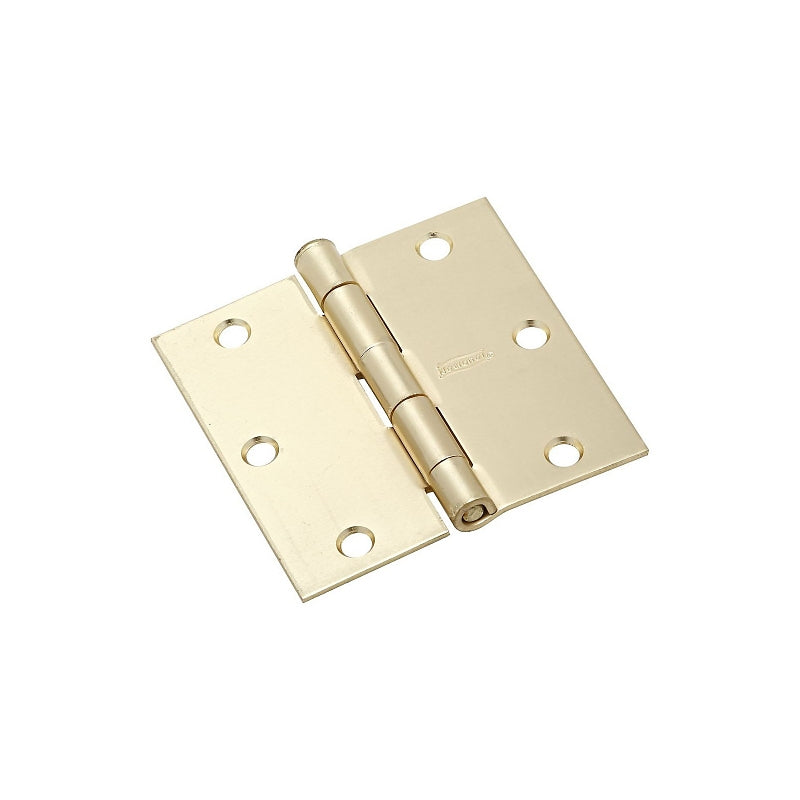 National Hardware N830-332 Square Corner Door Hinge, 3-1/2 in H Frame Leaf, Steel, Satin Brass, Full-Mortise Mounting