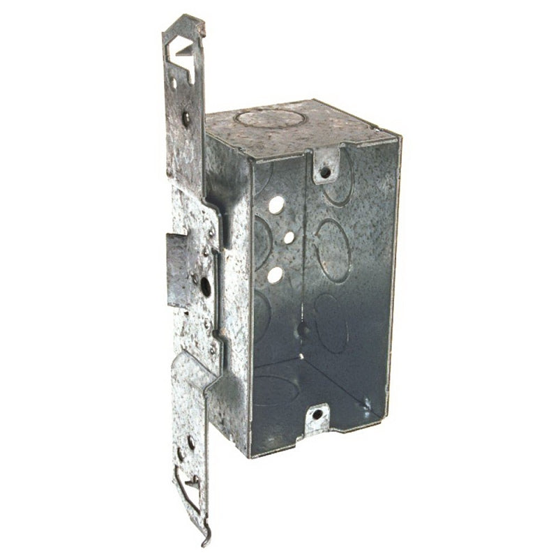 Raco 678 Handy Box, 1-Gang, 8-Knockout, 1/2 in Knockout, Galvanized Steel, Gray, TS Bracket