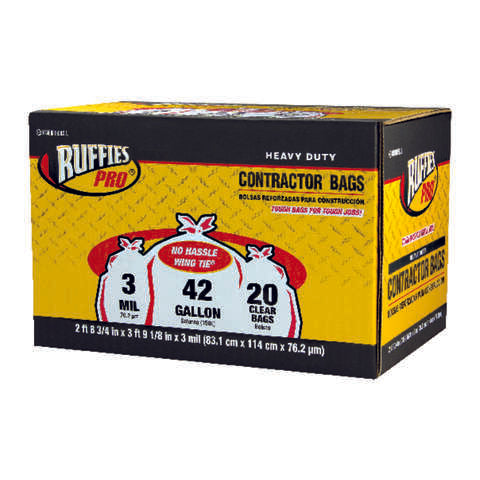 Ruffies Pro 42 gal Contractor Bags Wing Ties 20 pk 3 mil