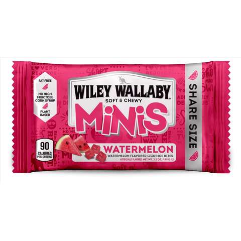 Wiley Wallaby Watermelon Licorice Bites 3.5 oz, Pack of 18