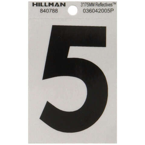 Hillman 3 in. Reflective Black Vinyl Self-Adhesive Number 5 1 pc, Pack of 6