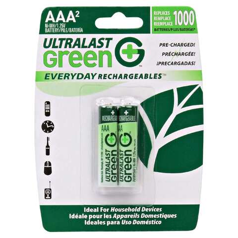 UltraLast NiMH AAA 1.2 V 0.75 mAh Rechargeable Battery 2 pk