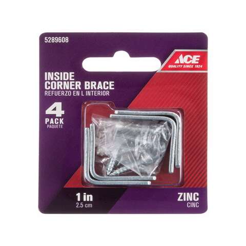 Ace 1 in. H X 2.75 in. W X 1 in. D Zinc Inside L Corner Brace, Pack of 10