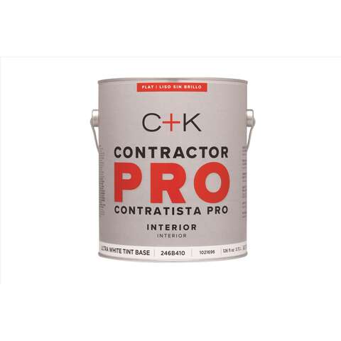 C+K Contractor Pro Flat Tint Base Ultra White Base Paint Interior 1 gal, Pack of 4