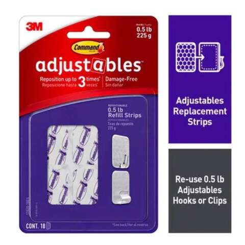 3M Command Adjustables Small Plastic Refill Strips 1.32 in. L 18 pk, Pack of 4