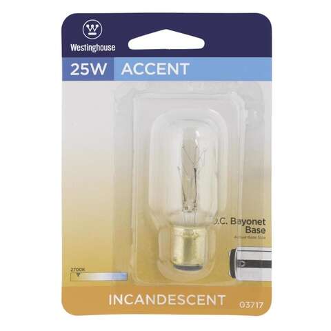 Westinghouse 25 W T8 Specialty Incandescent Bulb D.C. Bayonet Warm White 1 pk