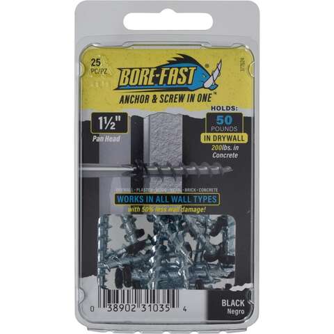 Bore-Fast 3/16 in. D X 1-1/2 in. L Steel Pan Head Screw and Anchor 25 pc, Pack of 5