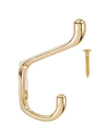 Ace 3 in. L Bright Brass Bright Brass Brass Medium Heavy Duty Coat and Hat Hook 1 pk, Pack of 5