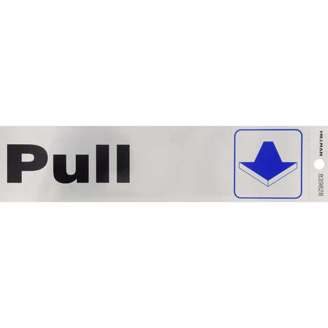 Hillman English Silver Push/Pull Decal 2 in. H X 8 in. W, Pack of 6