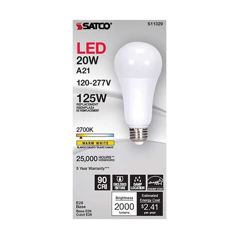 Satco A21 E26 (Medium) Filament LED Bulb Warm White 125 Watt Equivalence 1 pk, Pack of 6