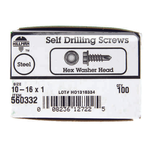 Hillman No. 10 X 1 in. L Hex Washer Head Sheet Metal Screws 100 pk