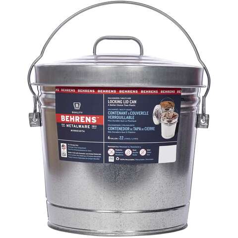 Behrens 6 gal Silver Galvanized Steel Garbage Can Lid Included Animal Proof/Animal Resistant, Pack of 6