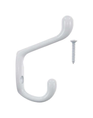 Ace 3 in. L White White Metal Medium Heavy Duty Coat and Hat Hook 1 pk, Pack of 5