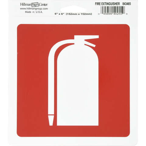 Hillman English Red/White Fire Extinguisher Sign 6 in. H X 6 in. W, Pack of 6