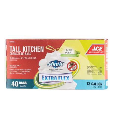 Ace Mint-X 13 gal Mint Scent Kitchen Trash Bags Drawstring 40 pk 0.9 mil, Pack of 6