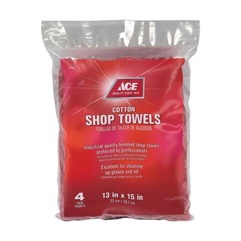 ACE Red Cotton Shop Towels 13 in. W X 15 in. L 4 pk, Pack of 6